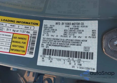 2023 Ford Bronco Sport Big Bend из США, поврежденный, VIN 3FMCR9B65PRD38511